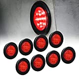8pc 2.5" Red Round Trailer LED Clearance Marker Lights [DOT FMVSS 108] [SAE P2] [Reflector Lens] [Grommet] [Flush-Mount] [Waterproof IP67] Marker Clearance Lights for Trailer Truck