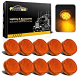 Partsam 10pcs 2.5" Round Side Marker Light Clearance 13 Diodes Universal Use Sealed Amber, Amber Lens 2.5 Inch Round LED Trailer Marker Lights Truck RV Lamps