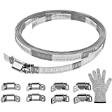 Multi-Purpose Hose Clamp 14.7 Feet Long, DIY Adjustable Worm Gear Hose Clamps with 9 Fasteners, 304 Stainless Steel Pipe Clamp is Used in Automobile and Machinery (Including One Anti-Cutting Glove)