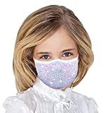 Masquerade Mask , Rhinestones for Children Bling Face Masks for Girls (KID-White-lridescent)