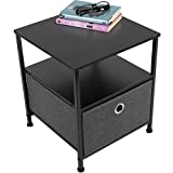 Sorbus Nightstand 1-Drawer Shelf Storage- Bedside Furniture & Accent End Table Chest for Home, Bedroom, Office, College Dorm, Steel Frame, Wood Top, Easy Pull Fabric Bins (Black/Charcoal)