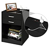 ADORNEVE Black Nightstand with USB Port for Bedroom End Table Side Table Wooden Sofa Side Storage Stand Cabinet,with Sliding Drawer and Shelf