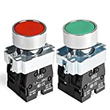 APIELE 2PCS 22MM Momentary Push Button Switch Red Green 1NO 1NC Metal Head XB2-11BN-G&R (1 Red 1 Green)