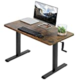 VIVO Manual Height Adjustable 43 x 24 inch Stand Up Desk, Rustic Vintage Brown Solid One-Piece Table Top, Black Frame, Standing Workstation with Hand Crank, DESK-KIT-CB4N