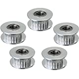 Wangdd22 5PCS GT2 Timing Belt Idler Pulley ( 20 teeth ) 20T Aluminum Bore 5mm With Bearing For 3D Printer Accessories Belt Width 6mm