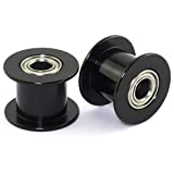HJ Garden 2pcs 20 Teeth 5mm Bore Idler Timing Pulley with Bearing 2GT Aluminium Alloy H Type GT2 Synchronous Wheel Without Teeth for 10mm Width Belt 3D Printer CNC Mechanical Drive Black