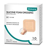 Dimora Silicone Foam Dressing with Border Adhesive 4"x4" Waterproof Wound Dressing Bandage for Wound Care 10 Pack
