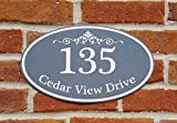 Customized Home Address Sign, Aluminum 12" x 7" Oval House Number Plaque, Personalized Color Choices Available (Gray)