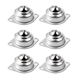 Skelang 6 Pcs 1” Rolling Ball Transfers, Universal Transfer Bearings of 400 Lbs Load Capacity, Two-Hole Flange Mounted Roller Bearings for Conveyor, Transmission, Furniture, Wheelchair