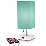 Modern Teal Aqua Small Table Lamp w USB Quick Charging Port, Great for LED Bedside, Desk, Bedroom, and Nightstand Lamps or Other Table Lights by MissionMax