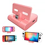 Charging Dock for Switch OLED, Mini Portable Folding Charging Station for Nintendo Switch Lite with USB HUB - Coral