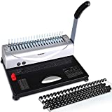 MAKEASY Comb Binding Machine, 21-Hole, 450 Sheet, Paper Punch Binder with Starter Kit 100 PCS 3/8'' PVC Comb Bindings, Comb Binding Machine for Letter Size / A4 / A5