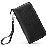 Moflycom Womens Wallet RFID Blocking Genuine Leather Zip Around Wallet Clutch Wristlet Travel Long Purse for Women Black