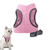 Cat Harness and Leash Set for Walking Escape Proof - Large Velcro Design Adjustable Cat Vest for Pet Kitten Puppy(3#Pink, M)