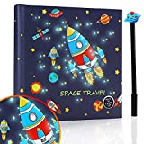 Light Up Space Diary for Boys and Girls, Outer Space Notebook Journal Set with Pen, 200 Lined and Blank Pages for Writing and Drawing, Birthday Gift for Kids Teens Students