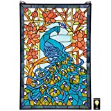 Design Toscano Paradise Stained Glass Window Hanging Panel, 35 Inch, Peacock Green