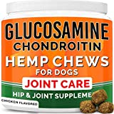 GOODGROWLIES Hemp Chews + Glucosamine - Advanced Dog Joint Supplement - Hemp Seed Oil and Protein - MSM, Chondroitin - Natural Joint Pain Relief - Made in USA, Chicken Flavor