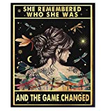 Positive Quotes Wall Decor - She Remembered Who She Was And The Game Changed - Boho Motivational Inspirational Poster - Uplifting Encouragement Gifts for Women - Girls Bedroom Living Room Home Office