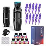 Mast Tattoo Wireless Pen Machine Kit Rotary Short Tattoo Pen Kits 50pcs Pro Cartridges Needles Inks Battery Power Supply 36DC (Black)