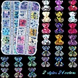 120 Pieces Bear Nail Beads Gummy 3D Bear Nail Decorations Resin Cute Nail Charms for Women Girls Nail Accessories , 2 Styles, 24 Colors (Lovely Style)