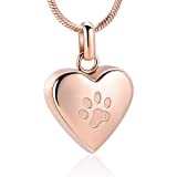 zeqingjw Pet Cremation Jewelry for Ashes Pendant Paw Print Pet Heart Urn Necklace Memorial Keepsake Jewelry for Pet/Dog's/Cat's Ashes (Rose Gold)