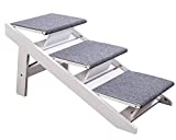 PAWLAND 2-in-1 Portable Folding Pet Stairs for Dogs, Cats, high beds, Wood Pet Safety Beside Dog Ramp,Dog Steps, Easy Climb Pet Step Stool (White)