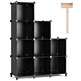 Puroma Cube Storage Organizer 9-Cube Closet Storage Shelves with Wooden Mallet DIY Closet Cabinet Bookshelf Plastic Square Organizer Shelving for Home, Office, Bedroom - Black