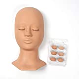 L7 Mannequin Lifelike Training Mannequin head with 4pc removable eyelids for eyelash extensions training Replaced Eyelids Makeup Soft-Touch Rubber Flat Practice Head (brown)