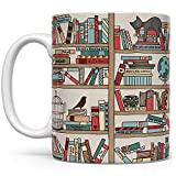 Book Coffee Mug, Book Lover Gift, Bookish Gifts, Librarian Mug, Bookworm Mug, Gift for Bibliophile, Books and Cats