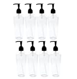 Cornucopia 8-Ounce Clear Oval-Shaped Plastic Lotion Bottles w/Black Pump Dispensers (8-Pack); Empty Containers for Lotion, Liquid Soap, Baby Care, Hand Care & More