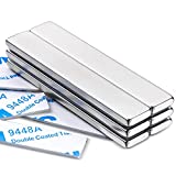 MIKEDE Strong Rare Earth Neodymium Magnets, Heavy Duty Bar Magnets with Double-Sided Adhesive, Powerful Pull Force, Perfect for Fridge, Garage, Kitchen, Science, Craft, Office, DIY 60x10x3mm 6pack