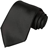 KissTies Mens 100% Silk Black Tie Solid Satin Wedding Necktie + Gift Box