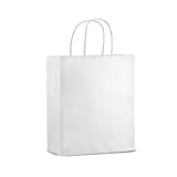 50 Pack - Premium Quality - Trendy Kraft Paper Bags With Handles - Bulk Small White Paper Gift Bags, Perfect Kraft Bag, Party Bag or Shopping Bag (8" x 4" x 10", White)