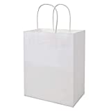 50 Pack Sturdy Medium White Gift Paper Bags with Handles Bulk, Bagmad Kraft Bags 8x4.75x10 inch, Craft Grocery Shopping Retail Party Favors Wedding Bags Sacks (White, 50pcs)