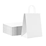 Ditwis White Paper Bags with Handles 25 Pcs, Medium Gift Bags Bulk 8x4.75x10 Inches, Kraft Paper Bags for Class Birthday Party Favor Wedding Small Business and Shopping