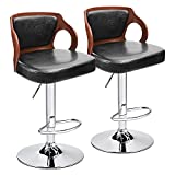 Homall Bar Stool Walnut Bentwood Adjustable Height Leather Bar Stools with Black Vinyl Seat Extremely Comfy with Seat Back Pad Walnut Set of 2