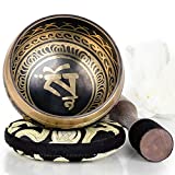 Tibetan Singing Bowl Set ~ Easy to Play with Dual-End Striker & Cushion ~ Creates Beautiful Sound for Holistic Healing, Meditation & Relaxation ~ Balance Pattern ~ Light Bronze Bowl with Green Pillow