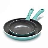 GreenLife Soft Grip Diamond Healthy Ceramic Nonstick, Frying Pan/Skillet Set, 7" and 10", Turquoise