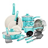 GreenLife Soft Grip Healthy Ceramic Nonstick 16 Piece Cookware Pots and Pans Set, PFAS-Free, Dishwasher Safe, Turquoise