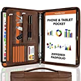 Wundermax Padfolio Portfolio Binder – 3-Ring, Vegan Leather Business Organizer w/Handle – Zippered Binders for Men & Women – Brown