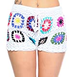 Fashionazzle Women's Casual Summer Beach Shorts Solid Shorts Lace Crochet Shorts (Small/Medium, LS03-O.White)