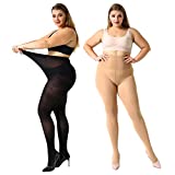 MANZI Women's Control Top Plus Size Tights for Women High Waist Opaque Pantyhose 1 Pair Black 1 Pair Suntan XX-Large