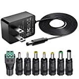 SoulBay 12V 1A AC Adapter Charger Replacement w/8 Tips, Regulated Power Supply Cord for LED Strip Light, CCTV Camera, BT Speaker, GPS, Webcam, Router, DC12V Transformer with ETL Certificate