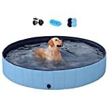 Yaheetech Foldable Dog Pool 63 x 12 Inches Collapsible Hard Plastic Pet Swimming Pool Portable Dog Bath Tub Puppy Cat Shower Pet Wading Pool for Outdoor/Indoor w/Pet Brush&Repair Patches, Blue