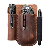 EDC Leather Pocket Pouch, Knife Organizer Pouch, Pocket Slip, EDC Carrier, with Pen Loop, Everyday Carry Organizers, Full Grain Leather. Chestnut.