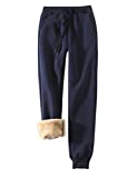 Yeokou Women's Warm Sherpa Lined Athletic Sweatpants Jogger Fleece Pants (Large, Navy Blue)