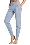 Wjustforu Women's Joggers Sweatpants High Waist Lounge Tapered Pants with Pockets Loose Track Cuff Leggings for Gym, Workout, Yoga (Large, Denim Blue)