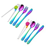 Poylim Stainless Steel Kids Flatware Silverware, Safe Child Cutlery Toddler Utensil, Cute and Colorful, Ideal for Home and Preschools, Set of 2