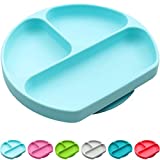 Baby to Toddler Silicone Suction Plate – Divided, BPA-Free Baby Led Weaning Plate Fits Most High Chair Trays – Dishwasher-, Oven-, & Microwave-Safe Kids Dishes by Silikong, 8.2x7.3x1.4 in, Blue