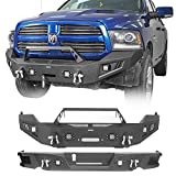 Hooke Road Ram 1500 Steel Bumper Front + Rear Full Width Bumper Combo with LED Lights & D-rings for 2013-2018 Dodge Ram 1500 (Exclude Rebel)